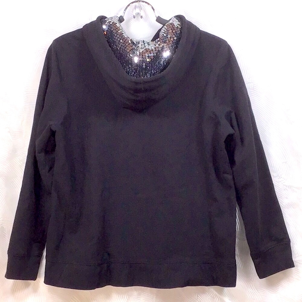 VTG 90s L.A. BLUES ‘Active’ Black Silver Sequin Hoodie Jacket with Pockets Sz.14 - Picture 3 of 7